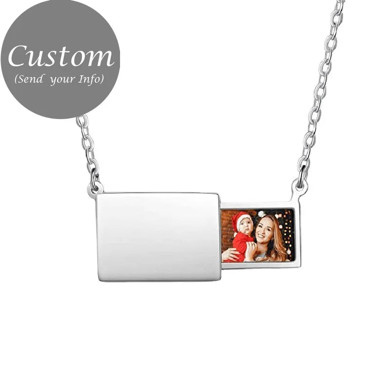 Personalized Stainless Steel Photo Necklace Custom Engrave Love You Color Photo Pendant Jewelry 2014 Couple Gift Valentines Gift