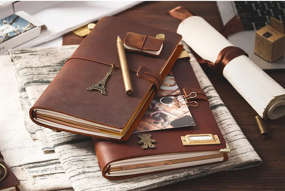 Genuine Leather Journal Traveler's Notebook Retro Handmade Diary Portable Sketchbook Cowhide Gift Planner Provide Engraved Logo