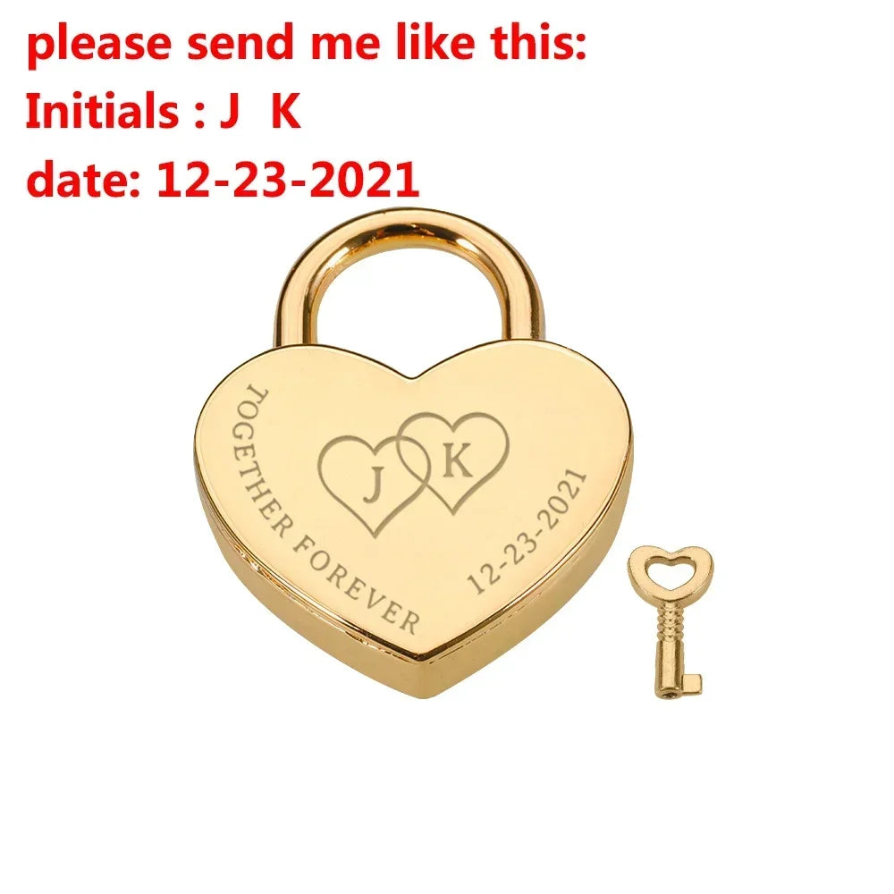 Customized Initials Padlock Key Valentine's Day Love Lock Personalized Couple Keychain Key and Lock Fashion Jewelry Couple Gifts Valentines Gift