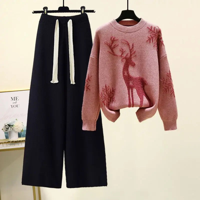 Autumn and Winter Set Women's New Western Style Knitted Sweater Women's Loose and Slimming Casual Pants Two Piece Set Fashion