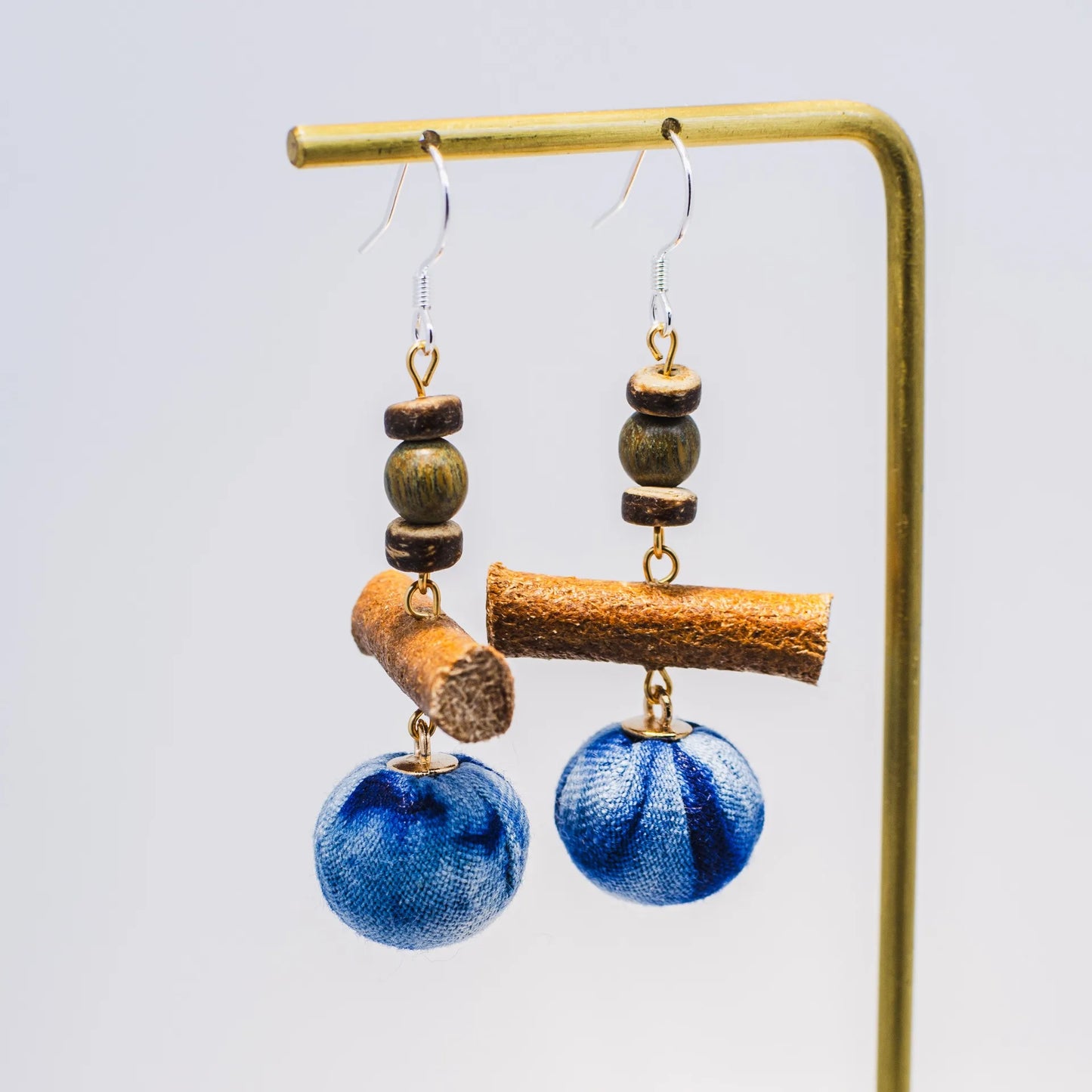 A pair of handmade indigo tie dye earrings with a shabby style, Chinese retro and ethnic style Women's Accessories