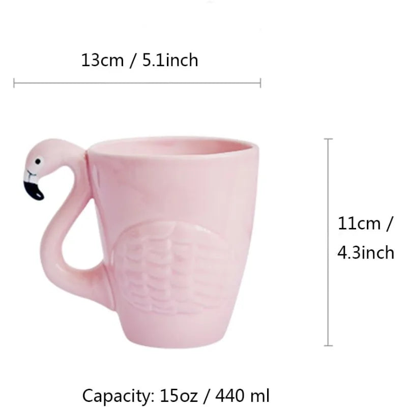 Flamingo Coffee Mugs and Teapot Set 15 Ounce Ceramic Flamingo Cups 34 Ounce Porcelain Teapot Flamingo Tea Set Gift  (Set of 3)