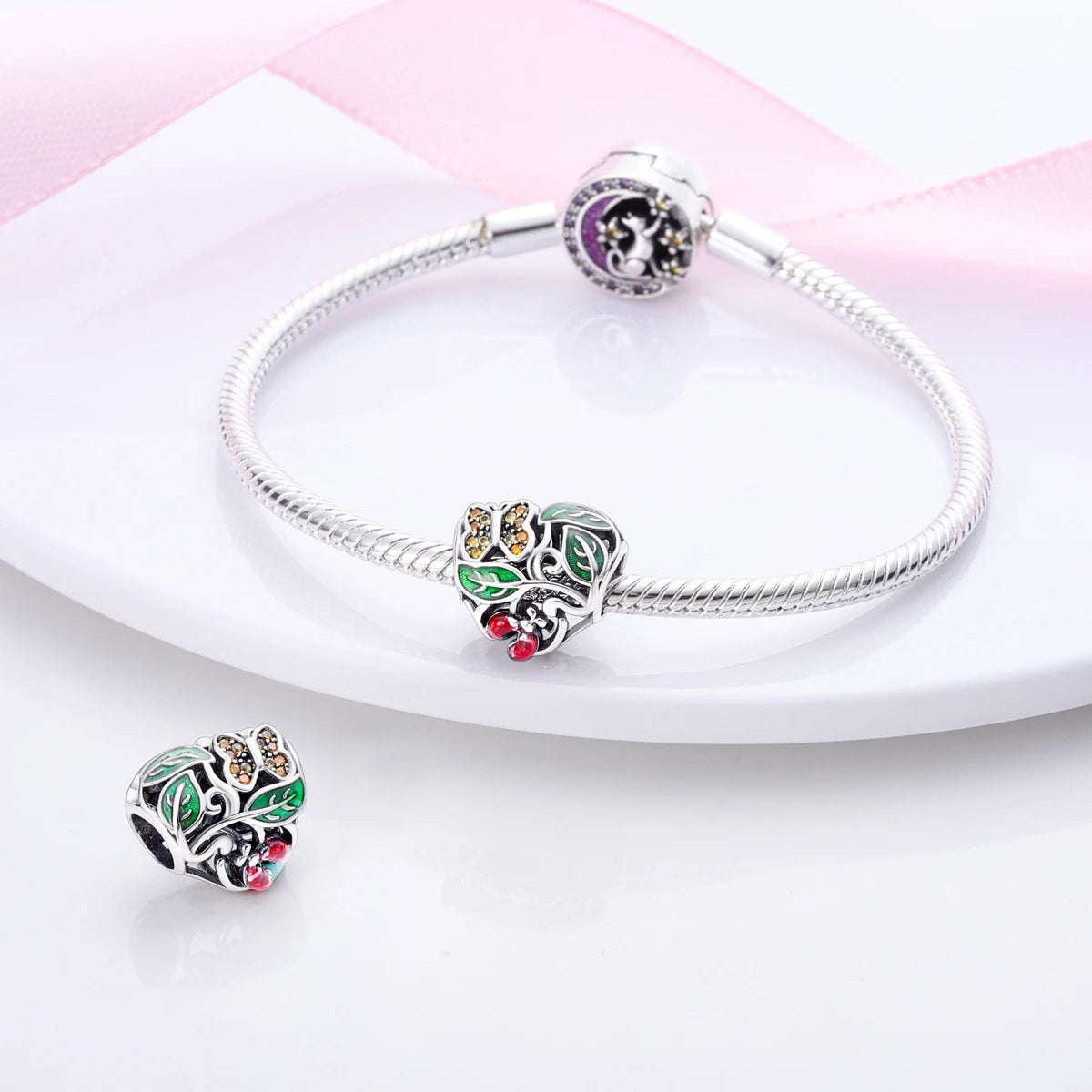 Silver Plated Charms For Woman Summer Green Cactus Avocado Beads Fit Original Pandora Bracelet Necklace DIY Dangle Charms