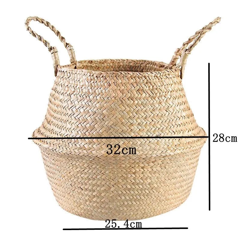 1pc Nordic Style Seaweed Wicker Basket for Home Storage - Perfect for Dirty Clothes, Plants, and Sundries - Hanging Decor Basket