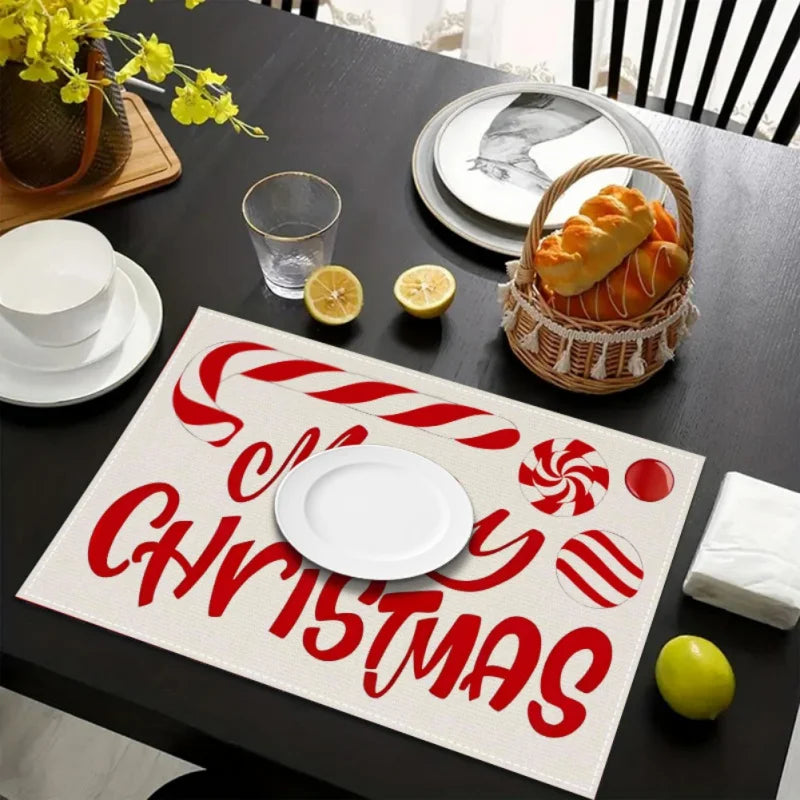 Christmas Lollipop Candy Placemat Red White Dining Table Mats Insulation Pad Coffee Cup Pad Navidad Home Kitchen Decor