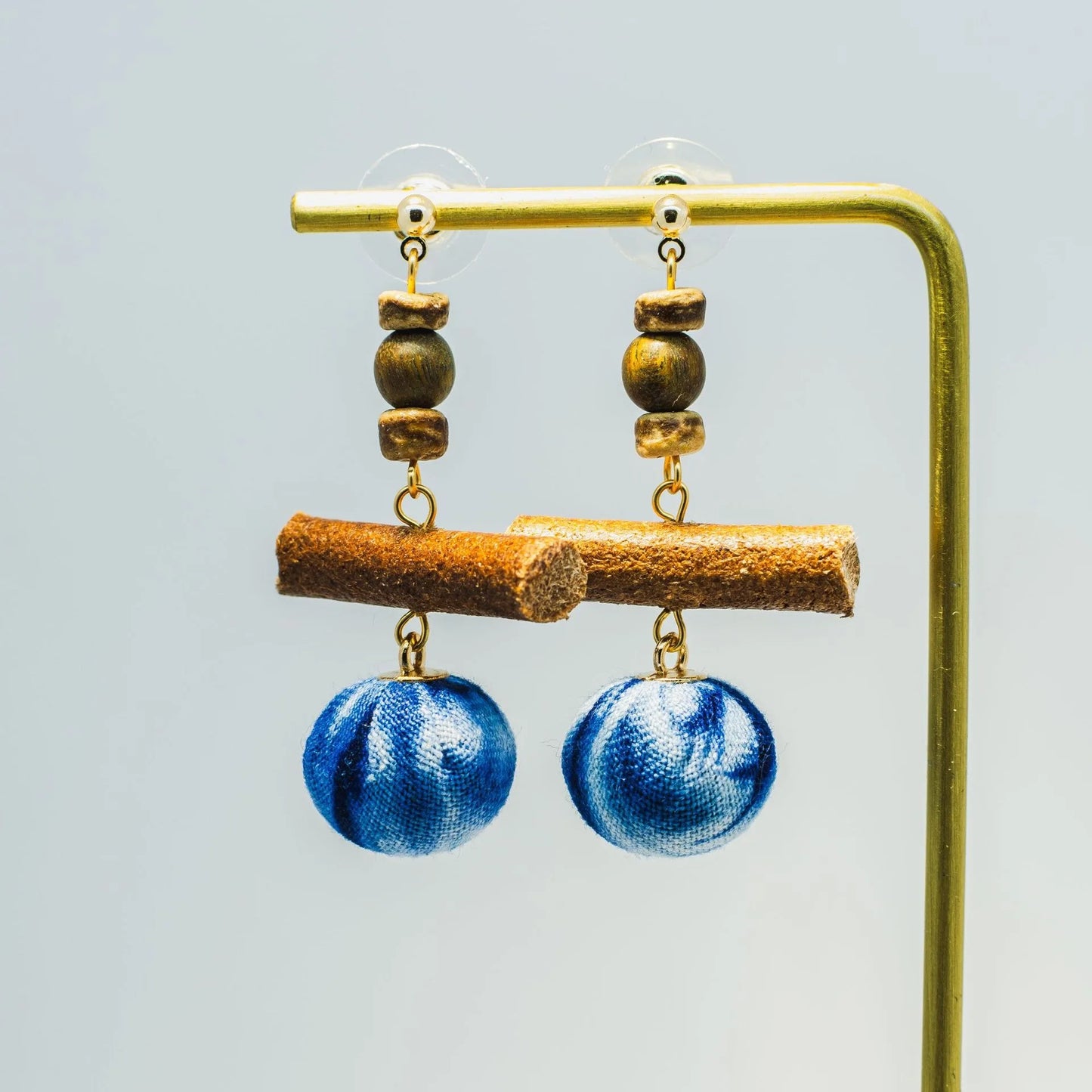 A pair of handmade indigo tie dye earrings with a shabby style, Chinese retro and ethnic style Women's Accessories