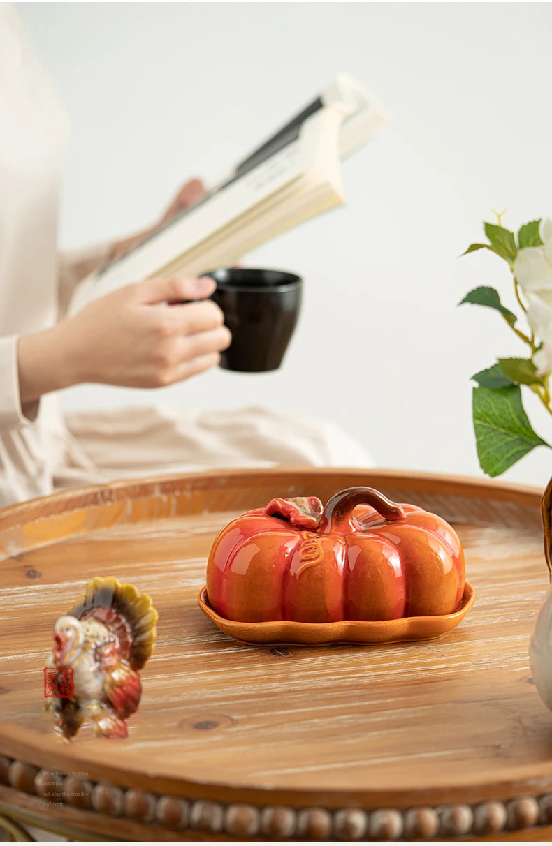 Cute and Novel Pumpkin with Lid Ceramic Dining Plate Snack Plate Kitchen Utensils Restaurant Utensils New Year's Festival Gifts