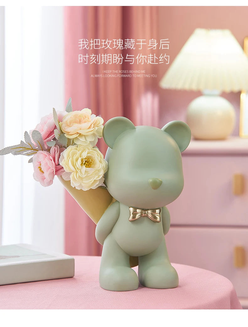 Bear Figurine Resin Flower Vase Modern Home Decor Vases Living Room Decoration Office Desk Accessories Wedding Decoration Gifts