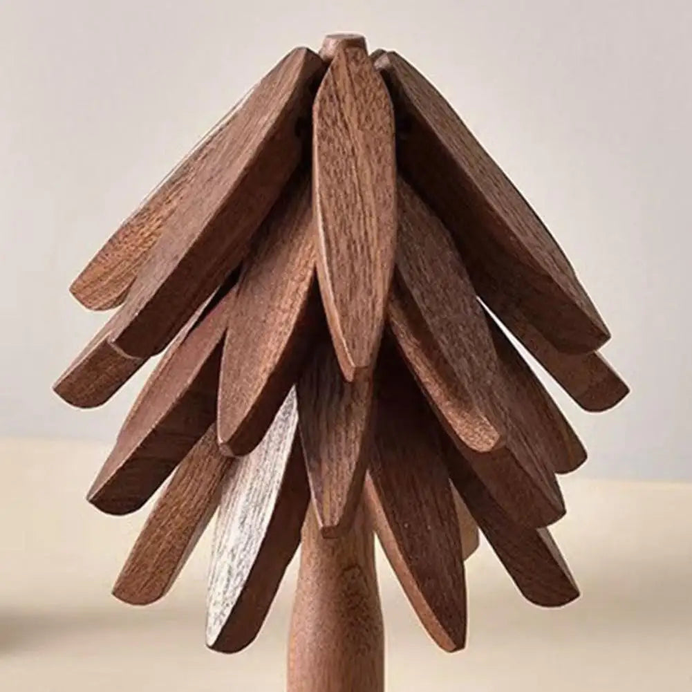 Christmas Tree Coaster with Base 3 Layers Tree Shape Wooden Trivet Anti-scald Countertop Pot Pan Coffee Tea Cup Holder Home