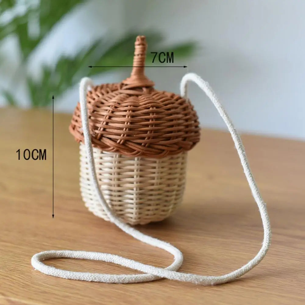 Straw Bag Mini Pine Cone Rattan Straw Handbags Diagonal Woven Bag Bamboo Cute Hanging Basket Pine Cone Backpack For Children