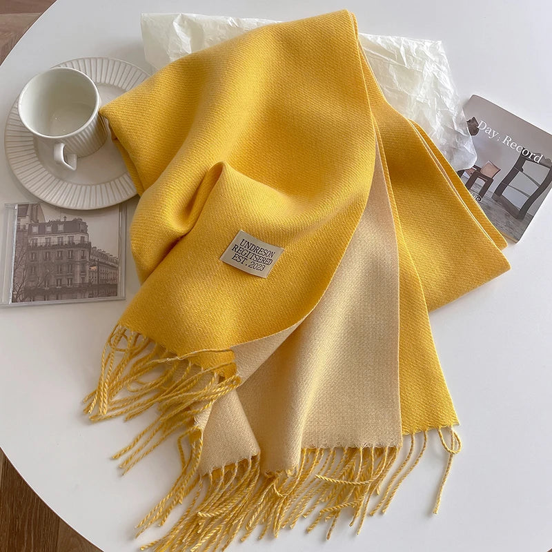 2023 New Fashion Cashmere Scarf Warm Winter for Women Korean Style Knitted Solid Color Double Sided Wraps Neckerchief