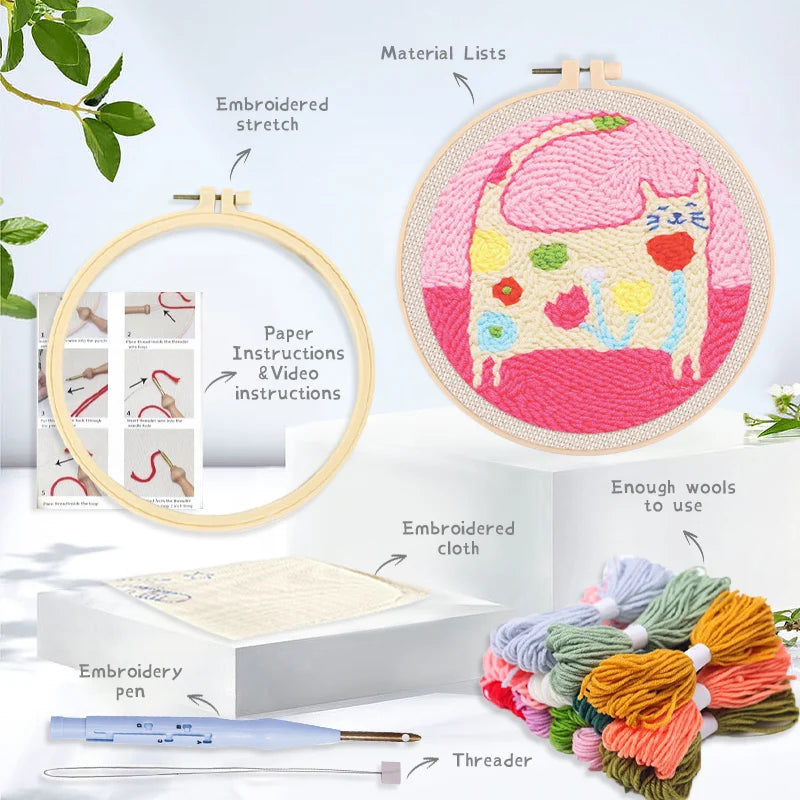 Photocustom Punch Needle Starter Kit Rug Hooking Beginner Set Handmade Embroidery Pen Hoop for Kids Adults Unique  Gift