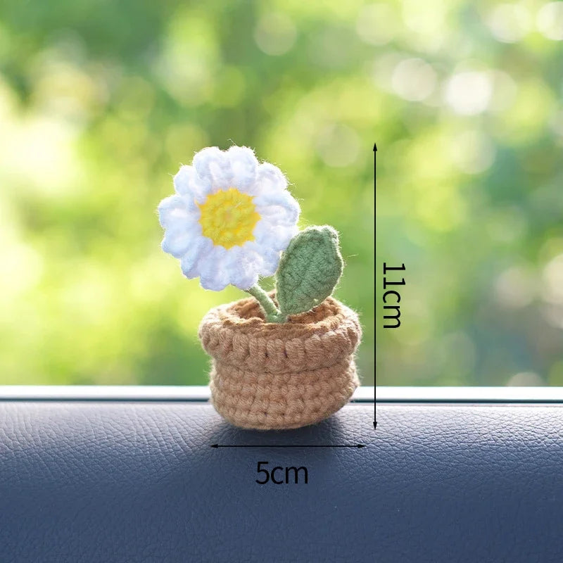 Sunflower Crochet Flowers Hand-knitted Tuilp Flower Potted Finished Crochet Woven Flowers Pot Mother's Day Gift Girasol