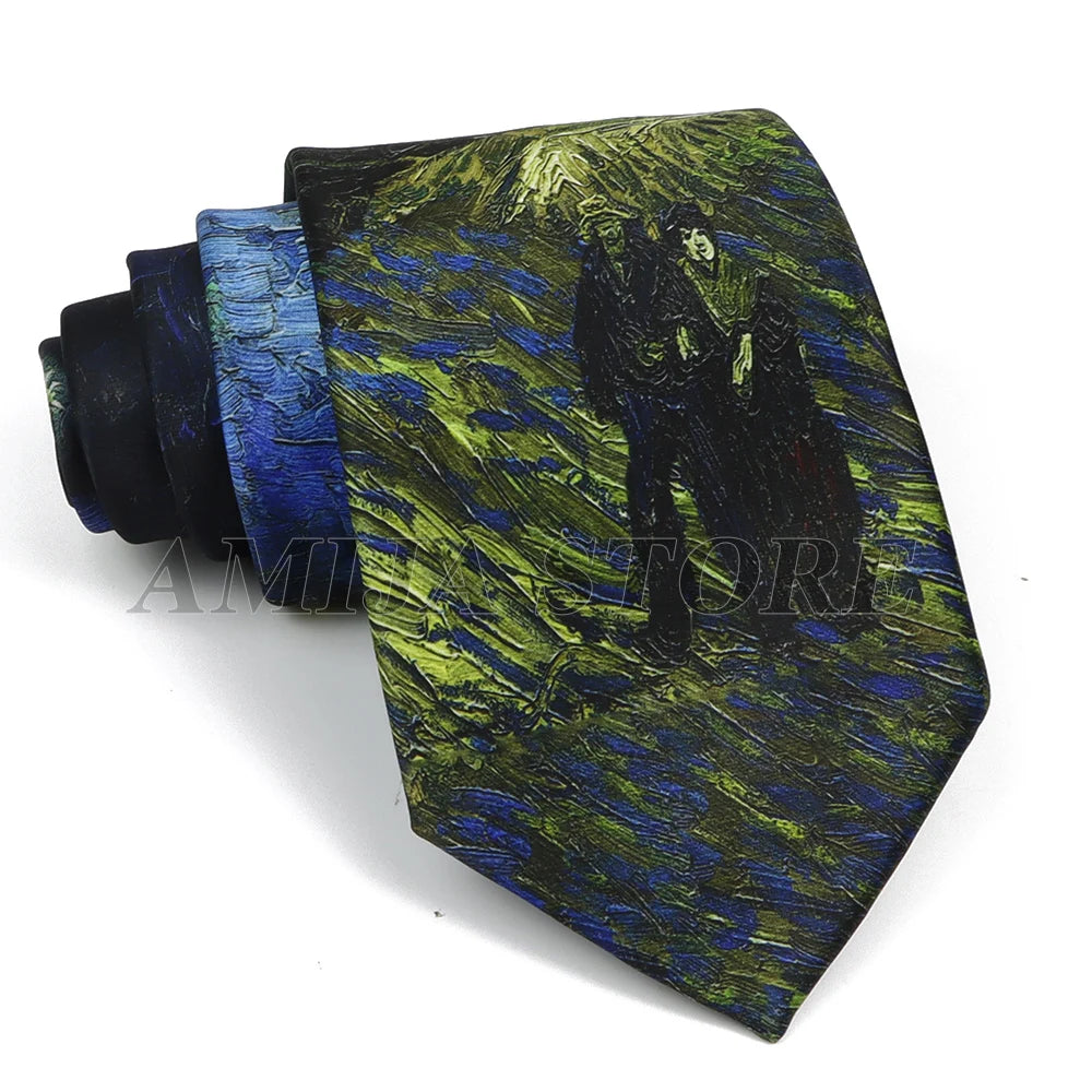 Vintage Imitation Silk Ties Men's Fashion 8cm Graffiti Painting Floral Necktie For Men Wedding Business Soft Printing Tie Wed Gi