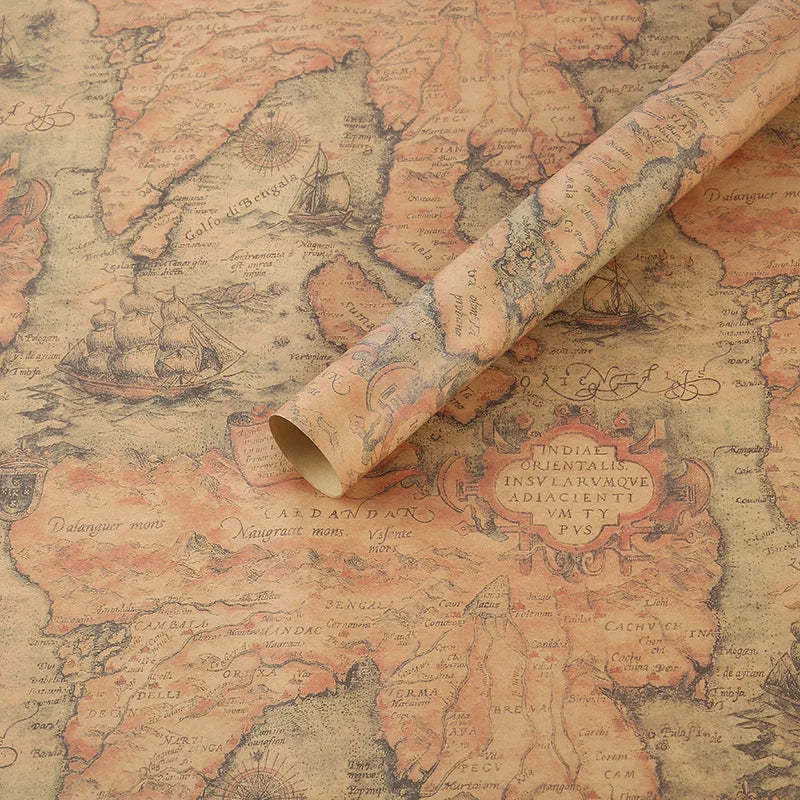 Fold Retro Kraft Gift Wrapping Paper Worldmap Christmas Gift Paper Newspaper Craft Valentine's Day Birthday Gift RegularPaper Valentines Gift