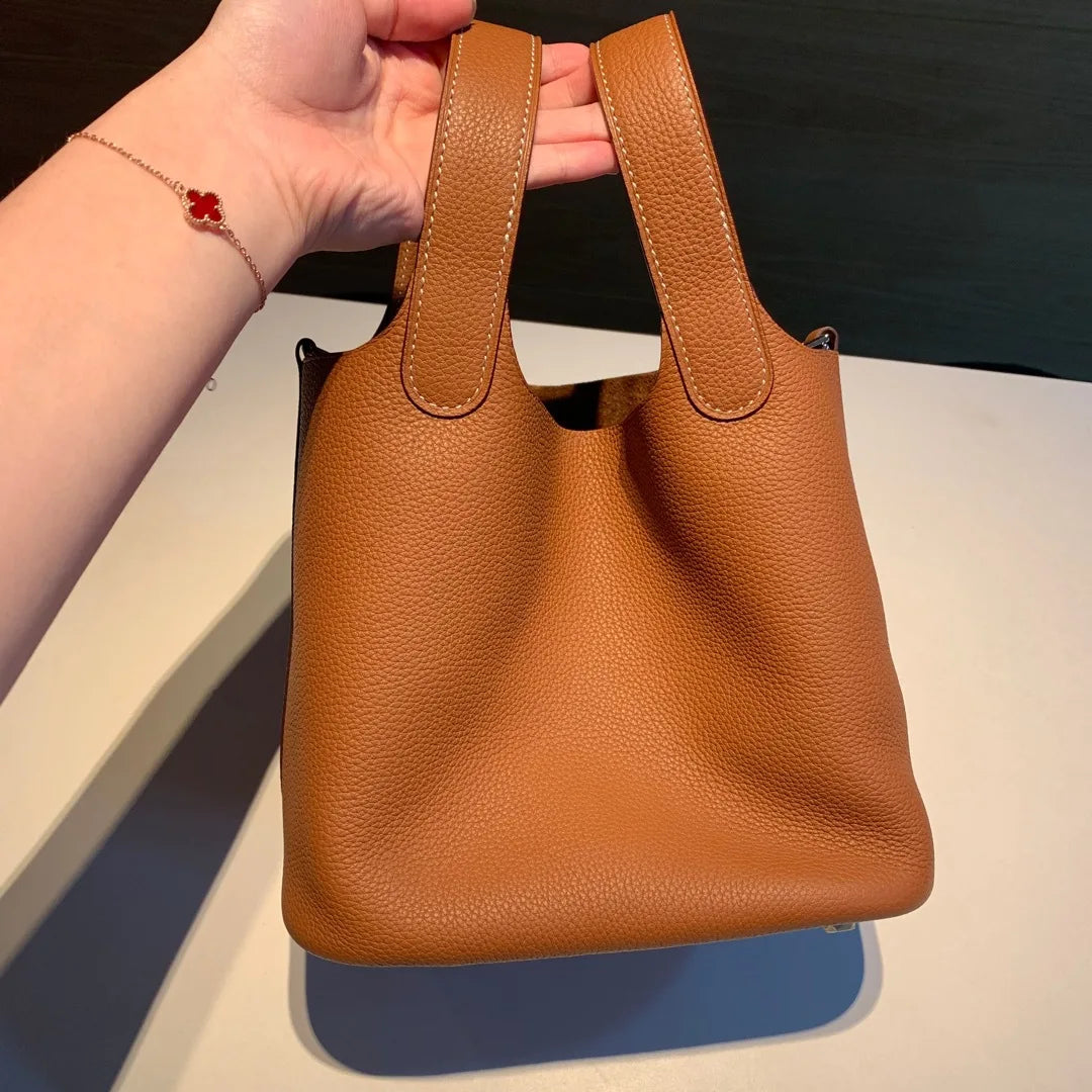 Various Genuine Leather Luxury Bag Fashion Women's Handbag Vegetable Basket Style Portable Women Bucket Bag with Lock