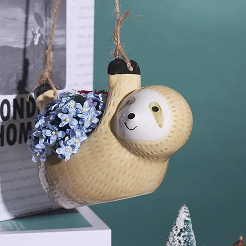 Ceramic Flowerpot Cartoon Animal Sloth Hanging Planter Pots Cute Succulent Plant With Twine Home Decor For Indoor Outdoor