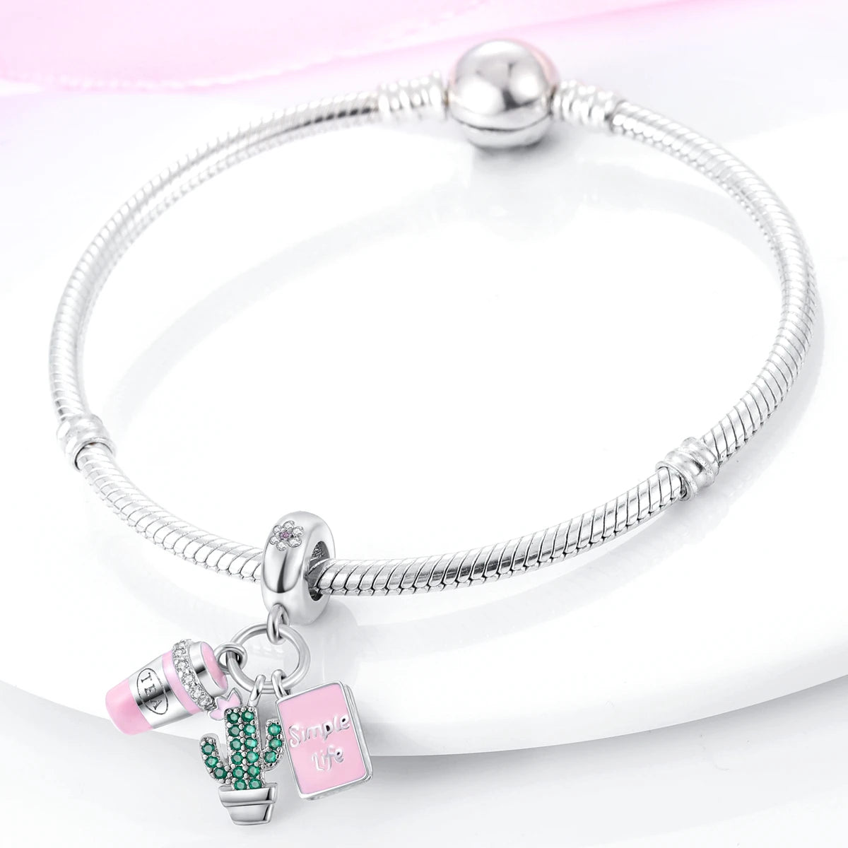 Silver Plated Charms For Woman Summer Green Cactus Avocado Beads Fit Original Pandora Bracelet Necklace DIY Dangle Charms