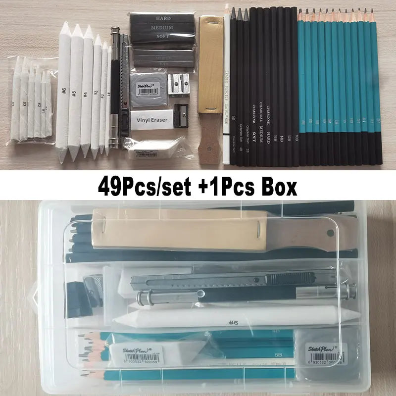 33Pcs 50Pcs Art Set Sketch Kits With Box Organizer Case Artist Drawing Pencil 5H-8B Charcoal Graphite Stick Bar Rod Knead Eraser