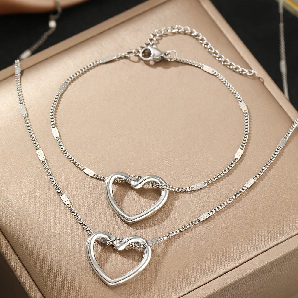 Stainless Steel Jewelry Set Novelty Twisted Heart Light Luxury High-end Sense Jewelry Set For Women Jewelry Anniversary 2024