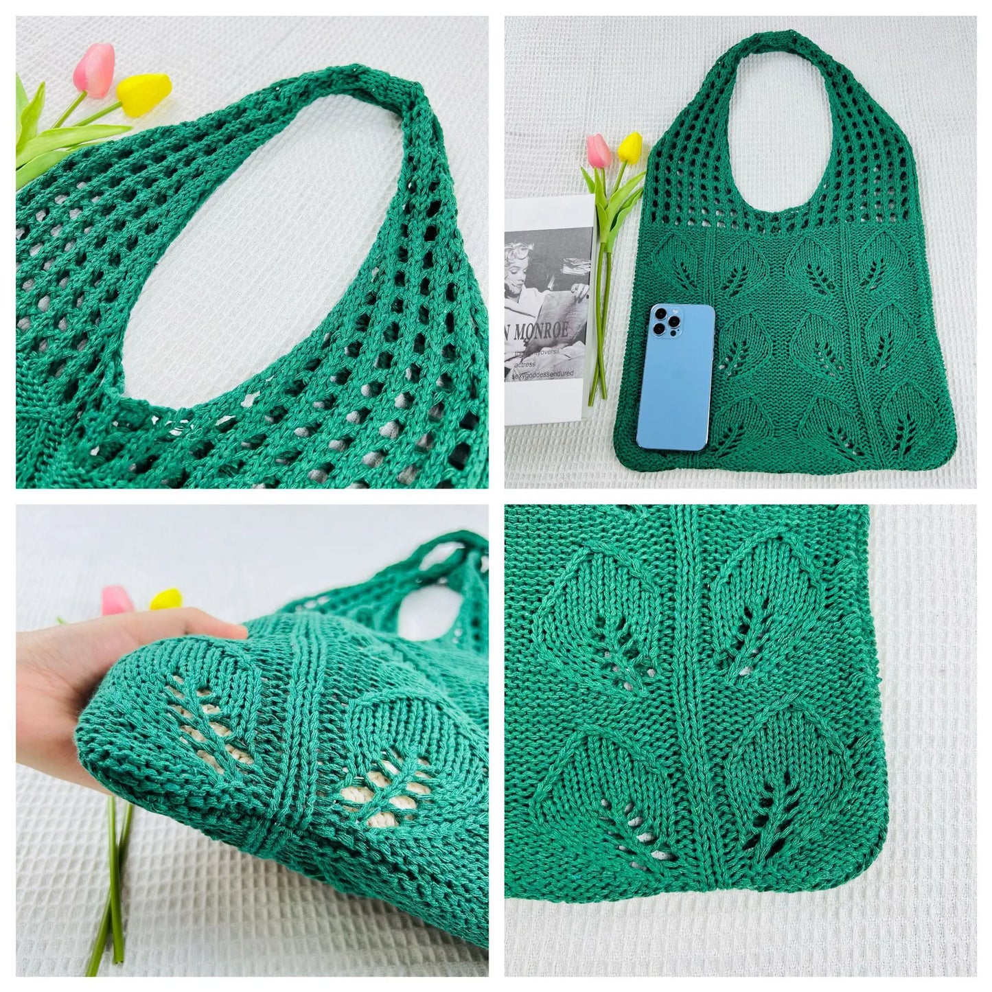 Knitted Handbags Beach Bags Lightweight Students Shoulder Casual Tote Female Style Shopping Woven Bags For Women Girls