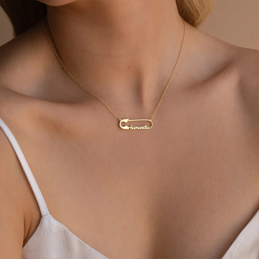 Custom Double Name Paper Clip Pendant Necklace for Women Personalized Gold Chains Stainless Steel Jewelry Gift Collar Para Mujer