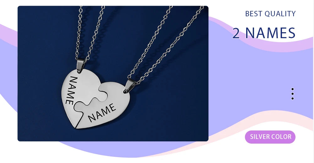 Heart Custom Necklace Name Personalized Chain Puzzle Family Child Kid Gift For Women Men Couple Mother Stainless Steel Jewelry Valentines Gift