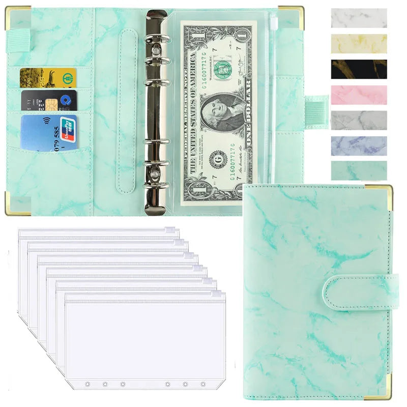 A6 Money Saving Organizer PU Leather Budget Binder Marble Notebook Budgets Planner 2023 Envelope Office School Supplies Valentines Gift