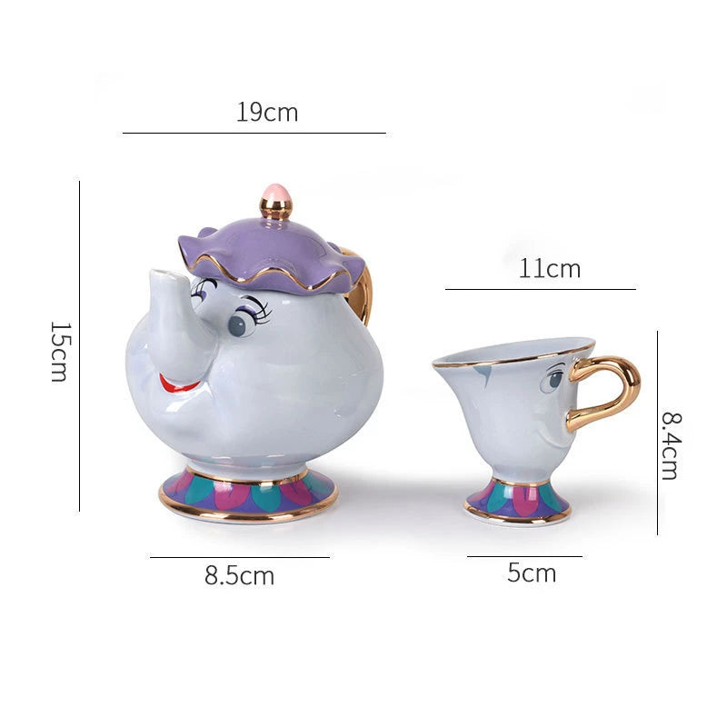 Disney Teapot Cute Cartoon Beauty And The Beast Coffee Pots Mug Mrs Potts Chip Cup Tea Pots Cup One Tea Sets Gift Droshipping