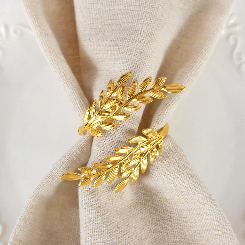 6Pcs Gold Wheat Napkin Rings Leaf Napkin Holder For Thanksgiving Wedding Home Kitchen Dinnig Table Decorations