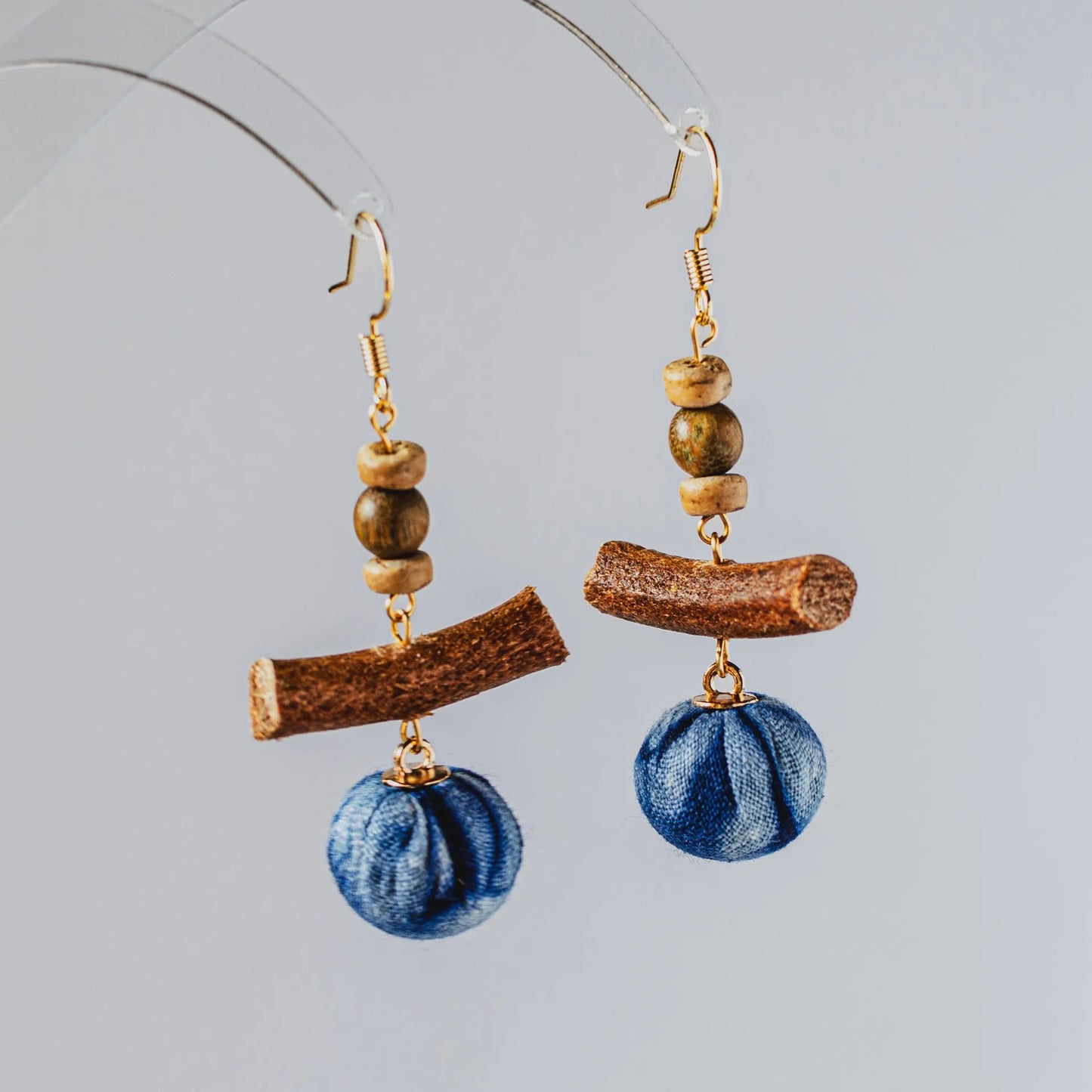 A pair of handmade indigo tie dye earrings with a shabby style, Chinese retro and ethnic style Women's Accessories