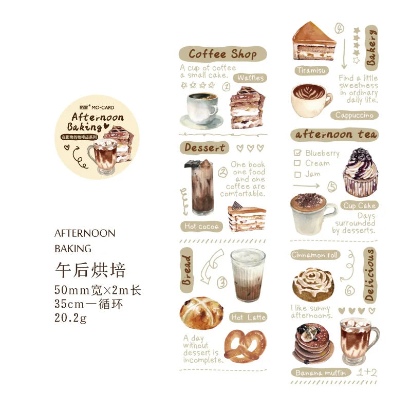 Card Lover 50mm*2m [Coffee Shop Series] Simplicity Journal Masking Tape PET Washi Tape Scrapbooking Material Scrapbook Kit