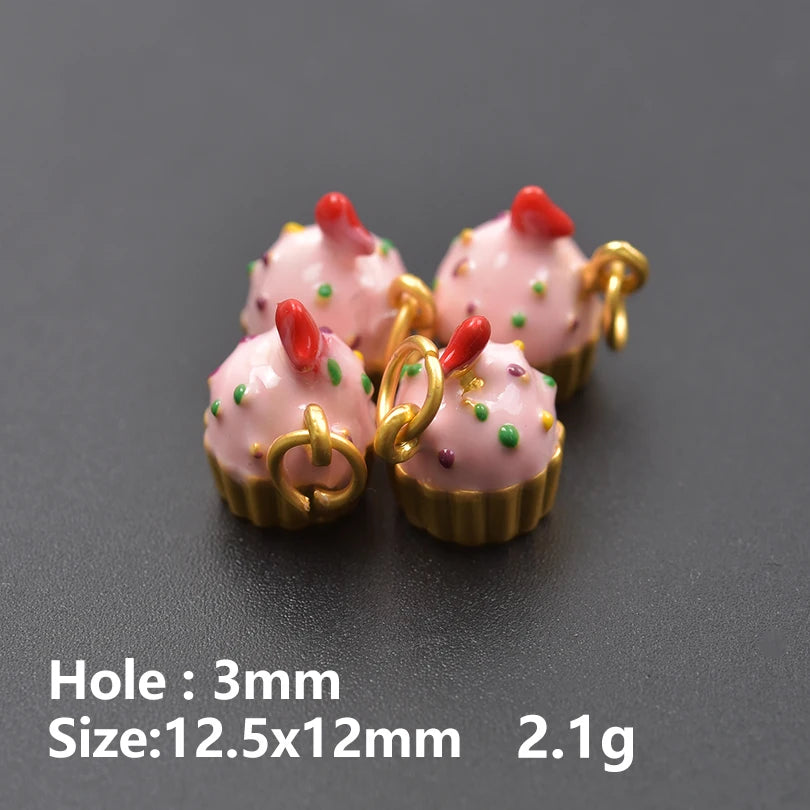 10Pcs/Lot Mix Styles Cute Sweets Candy Birthday Cake Charms Enamel Ice Cream Doughnut Breloques Jewelry Accessories Wholesale