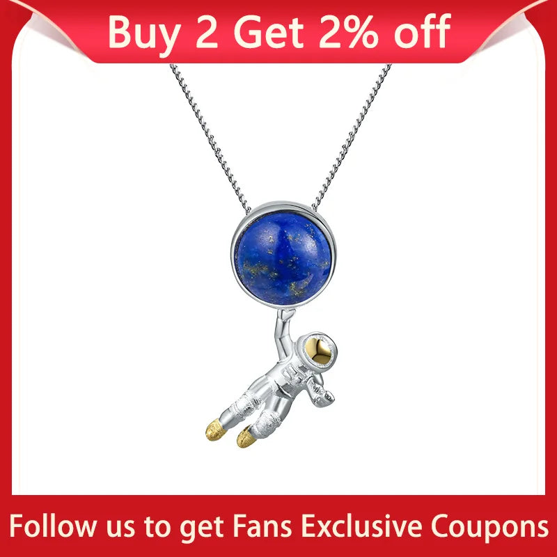 Lotus Fun Natural Lapis Lazuli Stone Space Odyssey Pendant Real 925 Sterling Silver Chains and Necklaces for Women Men's Jewelry