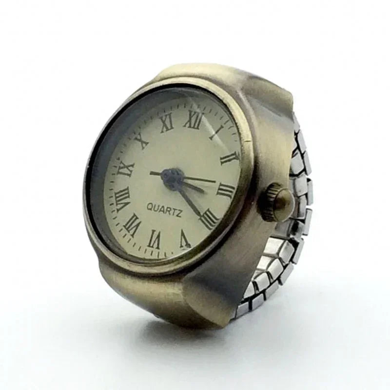 Punk Vintage Finger Watch Mini Elastic Strap Alloy Watches Couple Rings Jewelry Clock Retro Roman Quartz Watch Rings Women Men