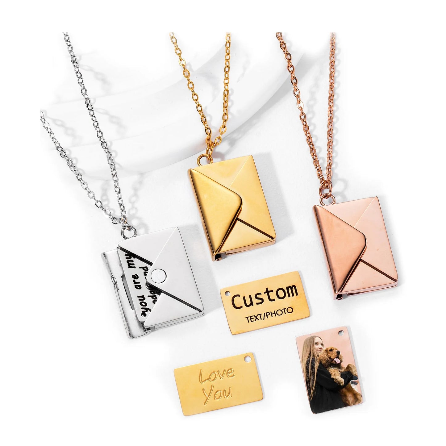 Envelope Love Letter Necklace for Women Stainless Steel Love You Gift Message Engraved Jewelry Pendant Couples and Family Valentines Gift