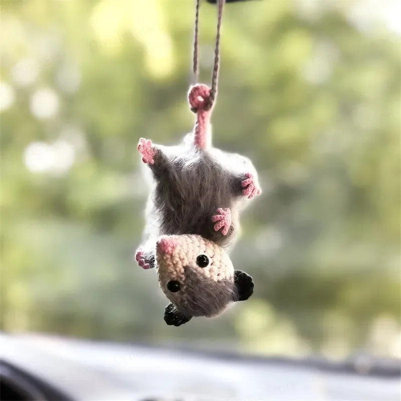 1PCS Cute Little Mouse Handmade Weaving Car Pendant with Crochet Hooks That Can Be Hung on Cars, Negative Mouse Car Pendant