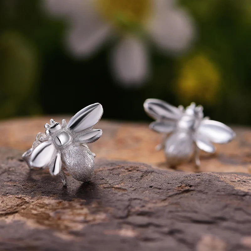 Lotus Fun Real 925 Sterling Silver Fine Jewelry 18K Gold Cute Butterfly Dragonfly Bee Stud Earrings for Women Dropship Wholesale