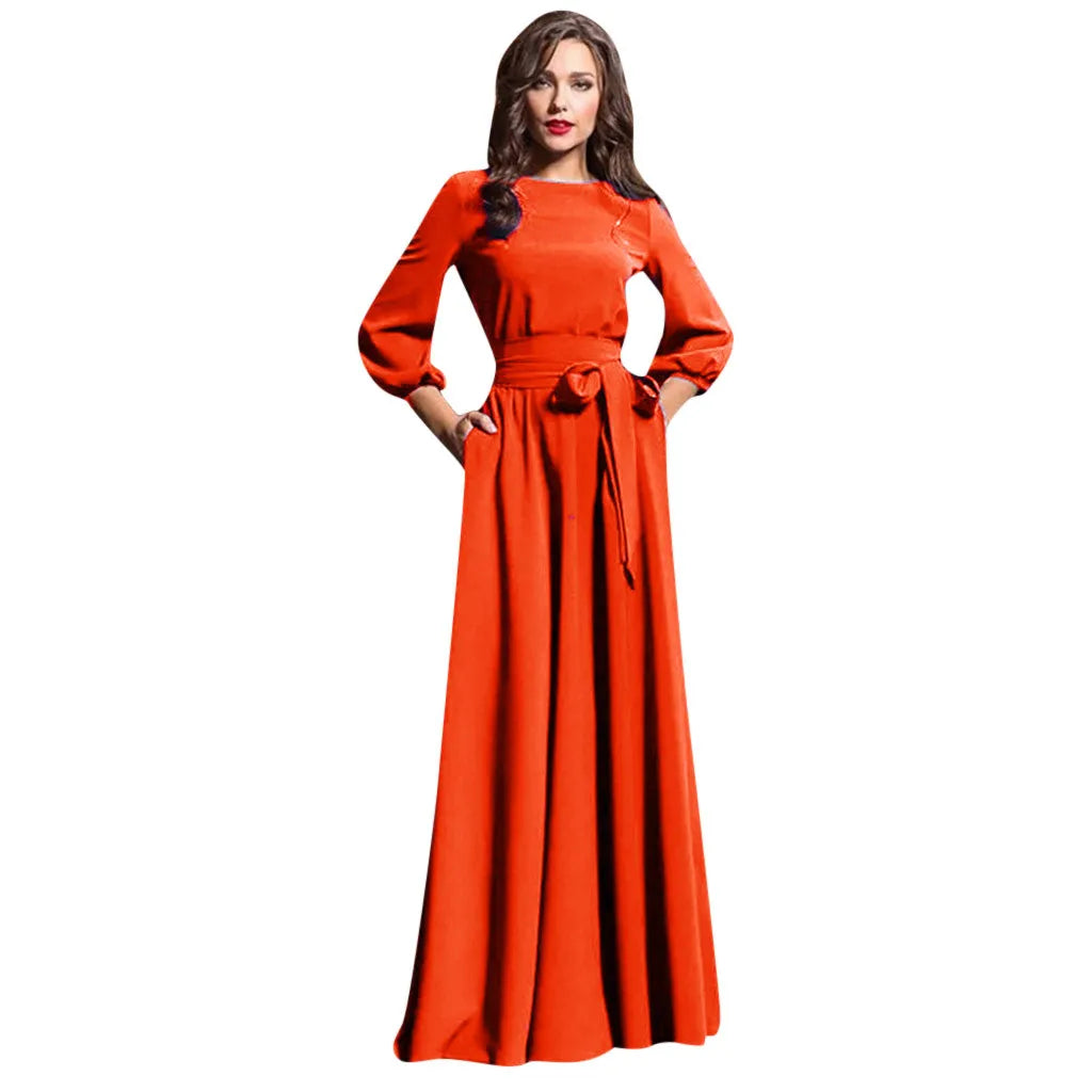 2024 New Vintage Bandage Maxi Dress Women Lantern Sleeve Long Party Dresses Autumn Elegant Luxury Guest Wedding Evening Vestidos