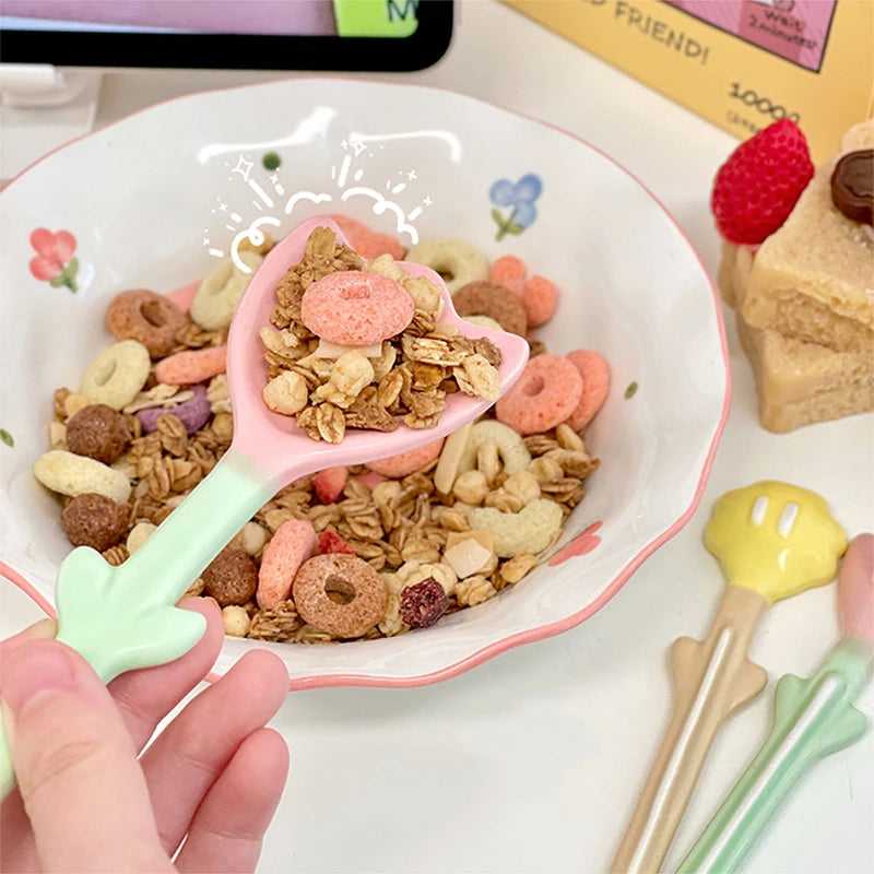 Kawaii Ceramic Flower Spoon Tulip Shaped Cute Milk Ice Cream Dessert Soup Spoon With Long Handle Kitchen Tableware Accessories