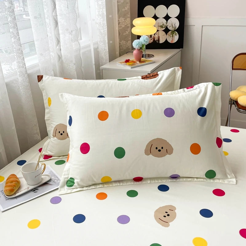 Colorful Polka Dot Cotton Duvet Cover Set with Zipper Cute Bear Bedding Sets for Men & Women, Luxury Reversible Comforter Covers