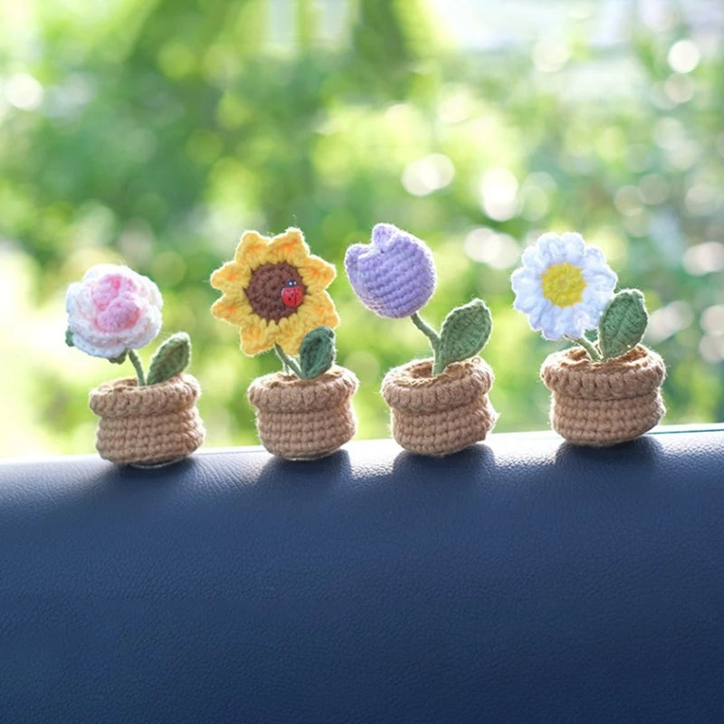 Sunflower Crochet Flowers Hand-knitted Tuilp Flower Potted Finished Crochet Woven Flowers Pot Mother's Day Gift Girasol