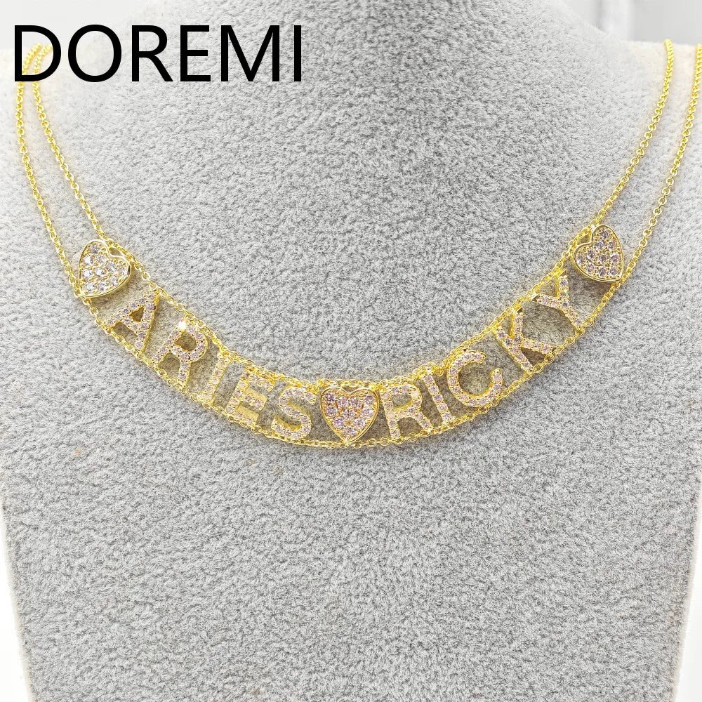 DOREMI 9mm Initial Letters Cz Name Necklace Double Chains Wome Letters Bracelet Gift Custom Jewelry Choker Necklace