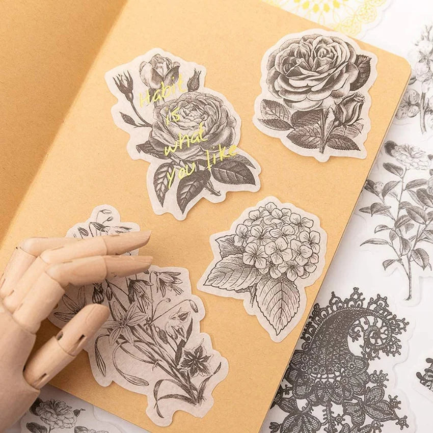 Fresh Washi Sticker Set Green Plant Leaf Hearb Plants Flower Branch Adhesive Stickers for Scrapbooking Planners Journals Diary