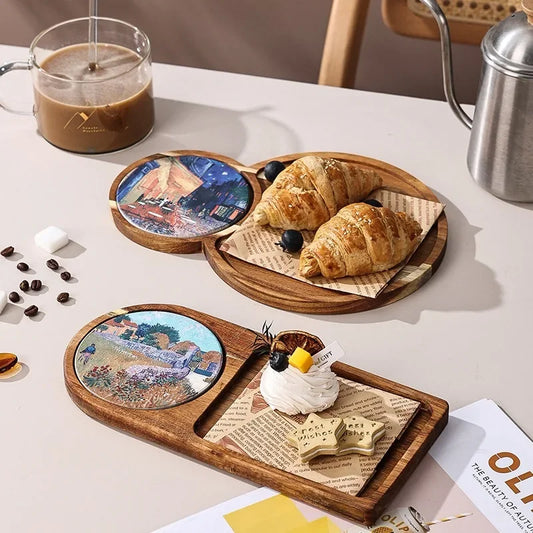 Bread cutlery wooden tray retro pastry dessert afternoon tea snack  tea tray suitable for home kitchen decoration accessories