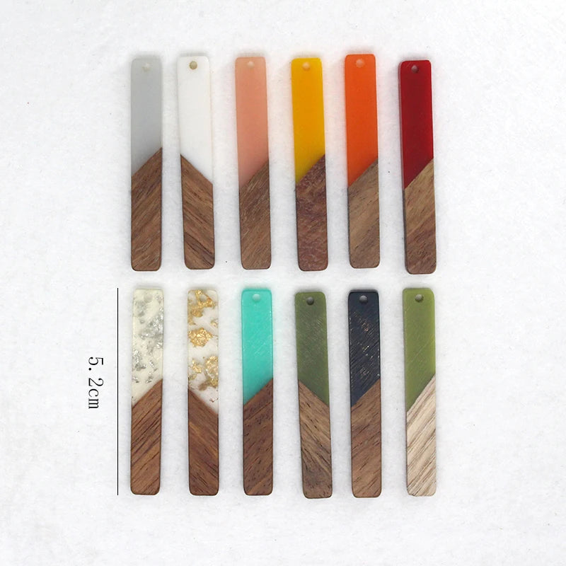 Vintage 6pcs/pack Geometric Long Strip Wood Charms Splicing Resin Pendant For Earring Keychain Necklace DIY Jewelry Make F651