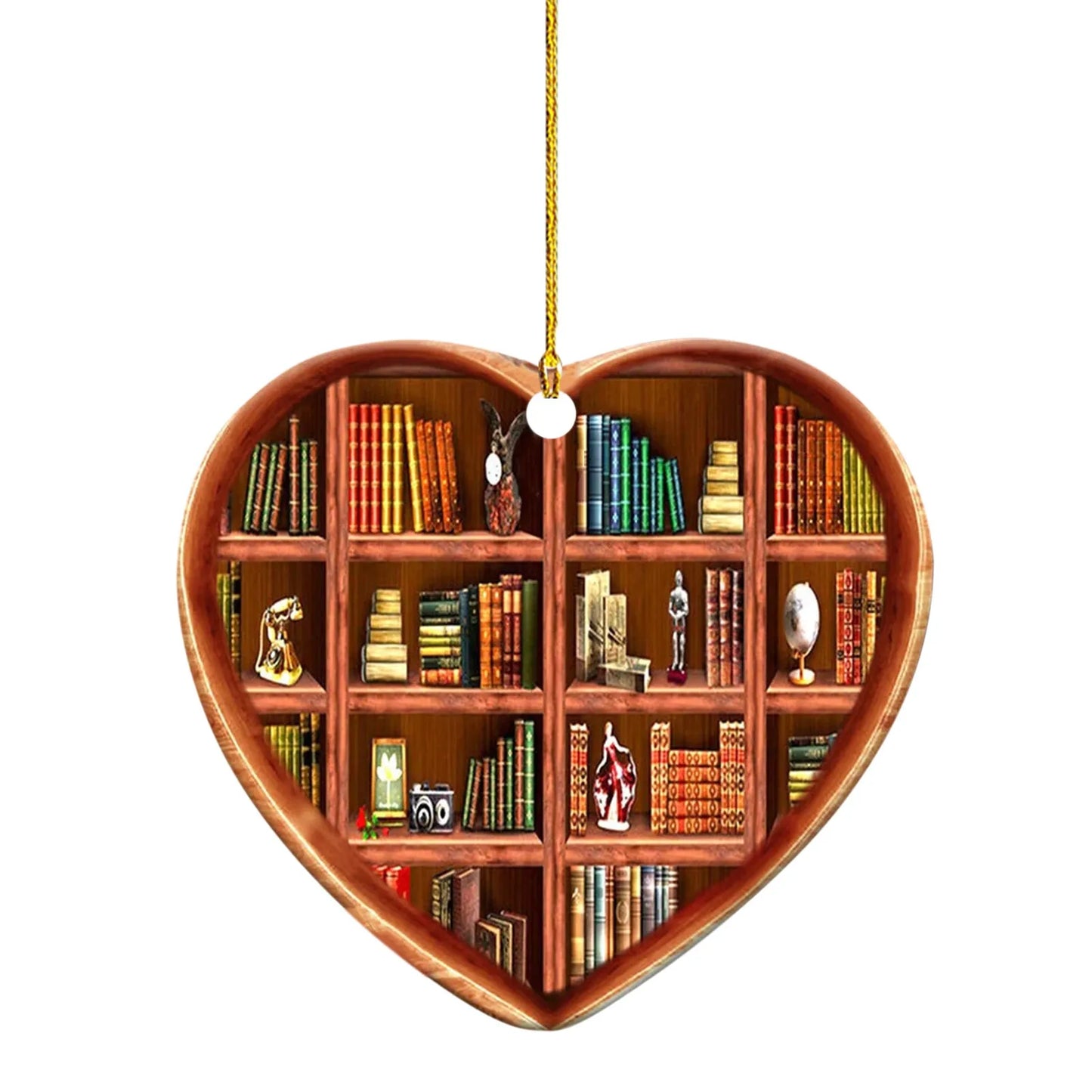 Book Lovers Heart Shaped Bookshelf Pendant Acrylic Craft Crystals Hanging Room Ornament Christmas Beard Decorations Car decor