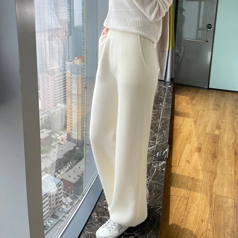 Knitting Wide Leg Pants Leg Wool Pants Cashmere Pants Women Warm Knit Pants Elegant Pants Woman Women' S Pants Loose Trousers