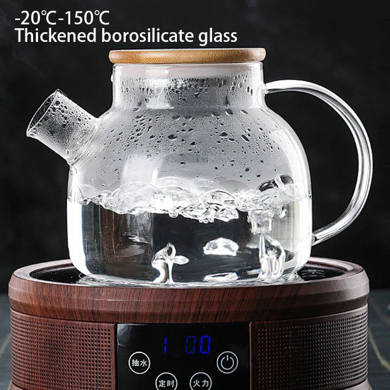 YWDL 1L/1.8L Borosilicate Glass Teapot Set Clear Teapots With Cup Removable Filter Spout Drinkware For Loose Leaf Blooming Tea