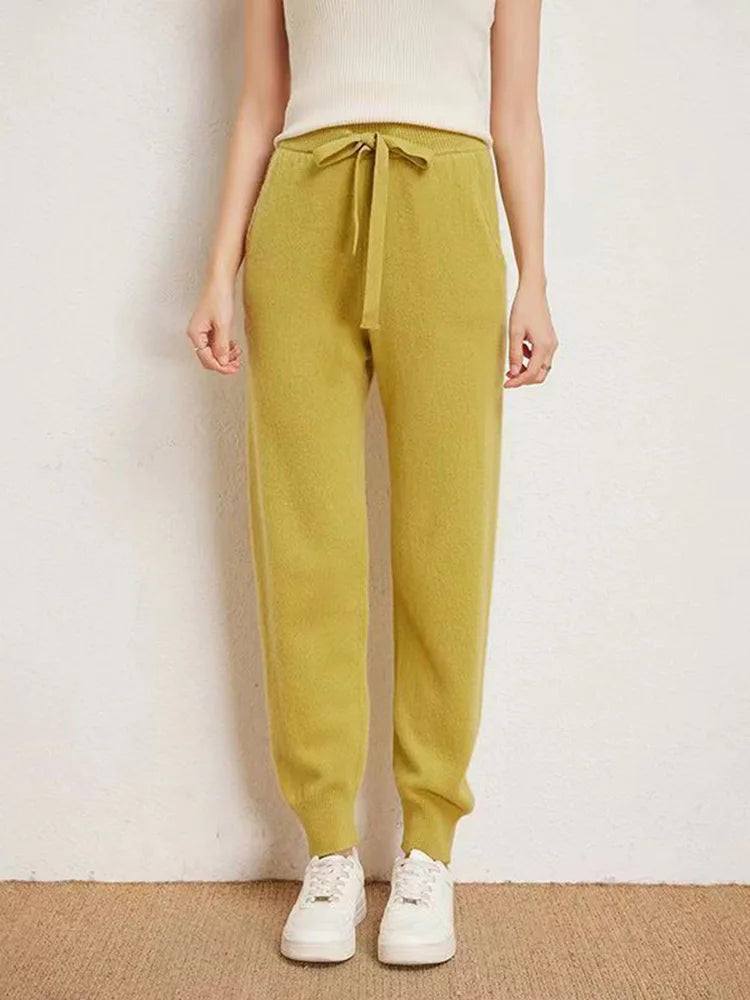 Women's 100% Wool Knitted Trousers, Casual Sports Sweatpants, Korean Version, Small Leg Pants, Female Cashmere Pants, Fashion